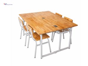 Bàn ghế bán trú học sinh khung sắt mặt gỗ